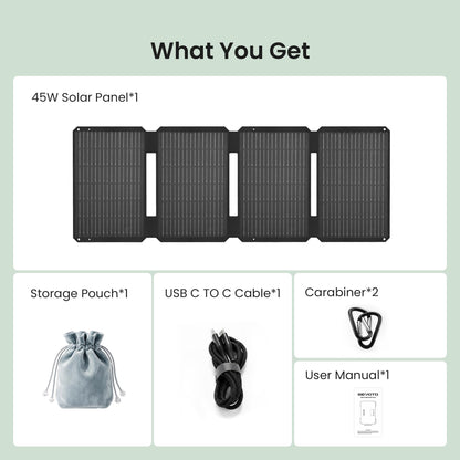 GEYOTO 45W Solar Panel Charger with Dual USB-C and USB-A,25.4% High Efficiency Foldable Solar Panel Charger,IP68 Waterproof Portable Solar Charger for Camping,Backpacking,Hiking,Phones,Power Bank