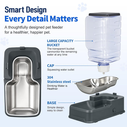 2 Pack Automatic Cat Feeder and Water Dispenser Set with Dog Stainless Steel Feed Bowl Pet Gravity Self Feeding and Waterer Large Capacity for Small Medium Large Dogs Puppy Kitten