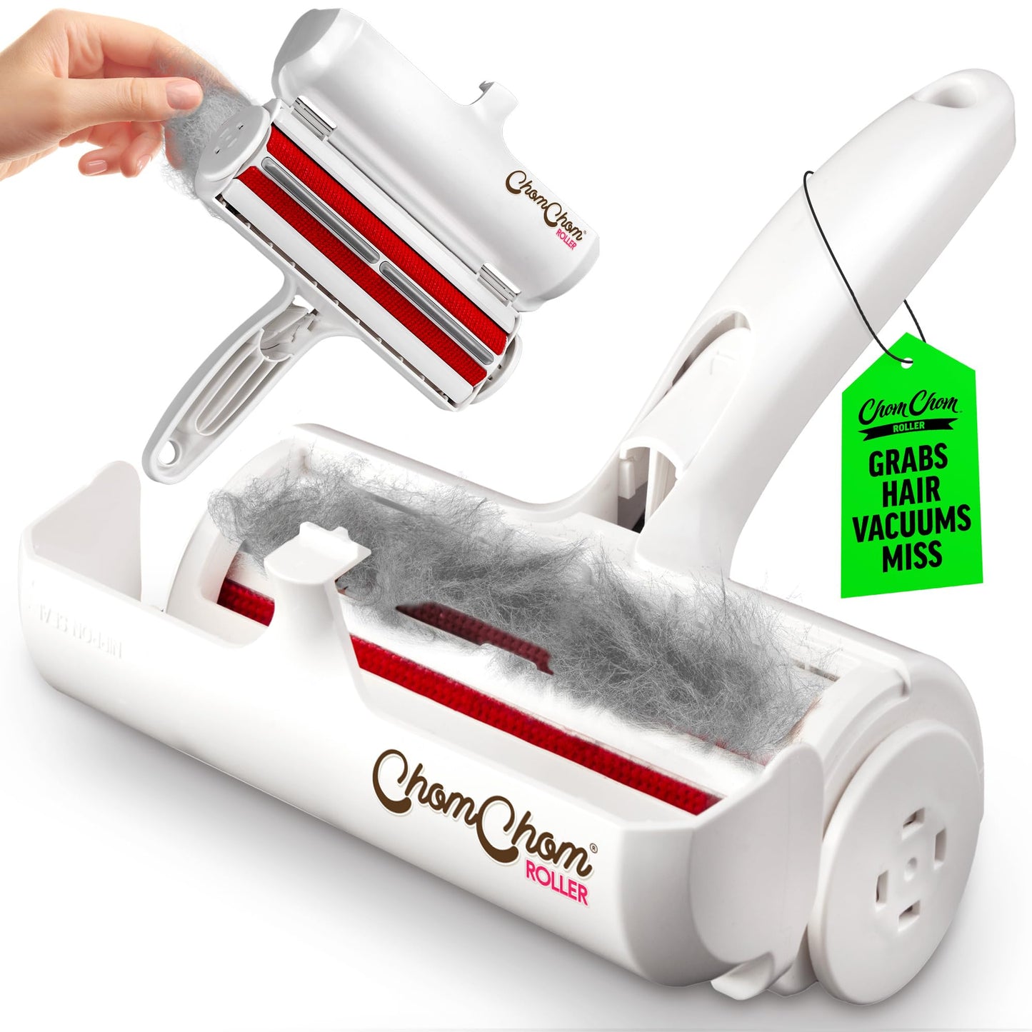 ChomChom Pet Hair Remover - Reusable Cat and Dog Hair Remover for Furniture, Couch, Carpet, Car Seats and Bedding - Eco-Friendly, Portable, Multi-Surface Lint Roller & Animal Fur Removal