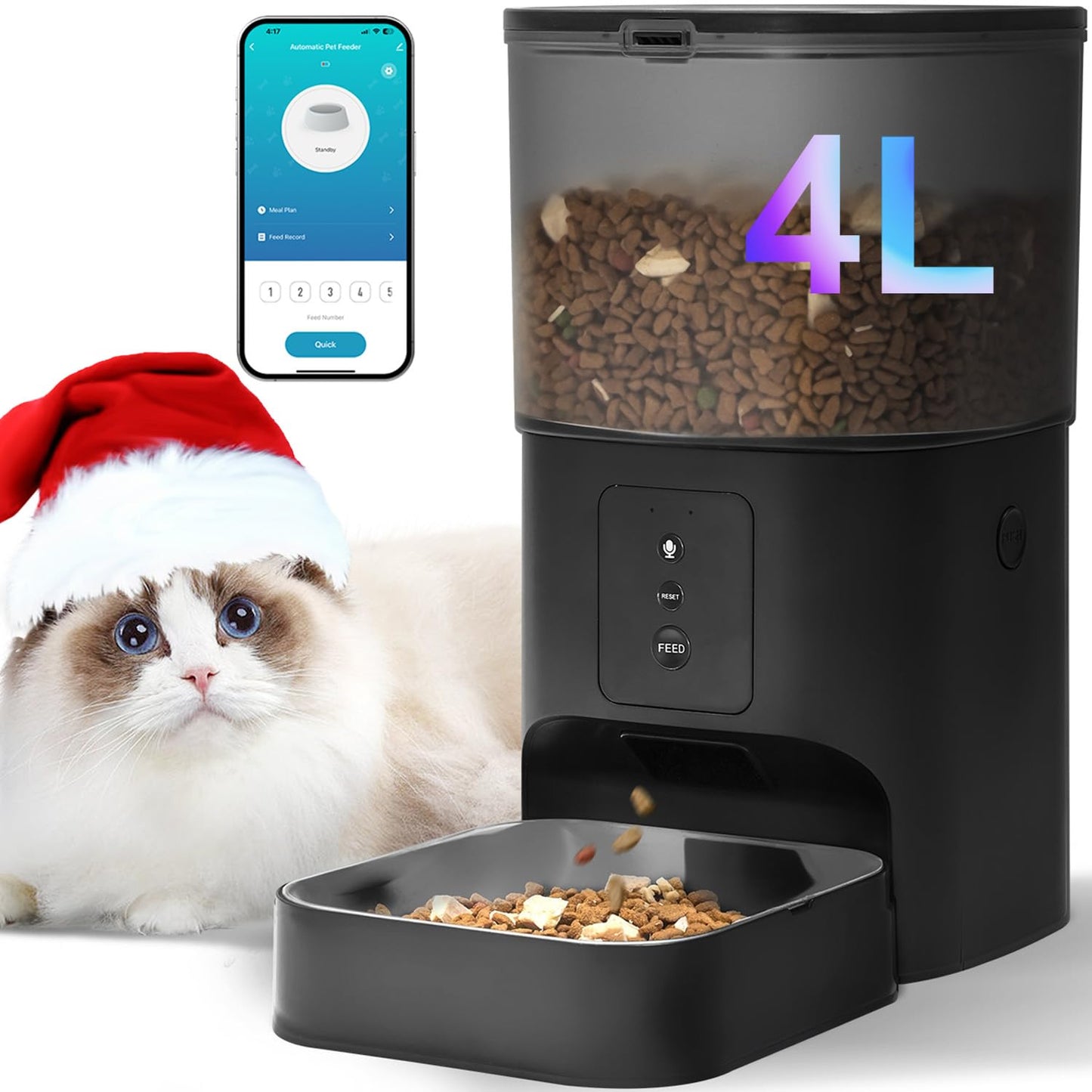 Automatic Cat Feeder, Cat Food Dispenser with 10s Voice Recorder, Pet Feeder up to 8 Meals per Day, Timed Feeder with Dry Food Sealed Ring