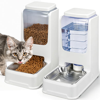 2 Pack Automatic Cat Feeder and Water Dispenser Set with Dog Stainless Steel Feed Bowl Pet Gravity Self Feeding and Waterer Large Capacity for Small Medium Large Dogs Puppy Kitten
