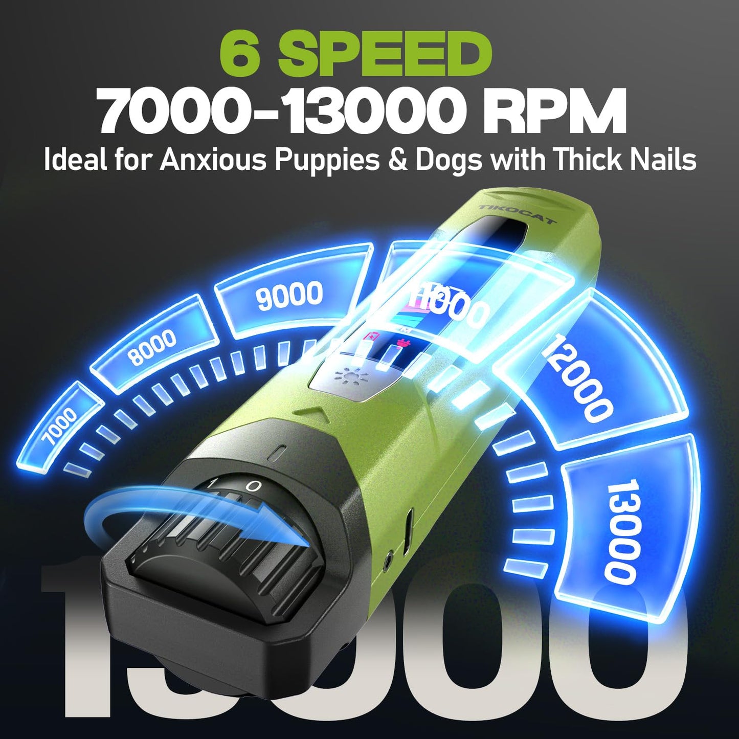 Whisper-Quiet Dog Nail Grinder, 50% More Powerful 6-Speed Pet Nail Trimmer with LED Display & 4 LED Lights, 3 Grinding Bits, No Over-Cutting, Stress-Free Grooming for Dogs, Cats & All Sensitive Pets