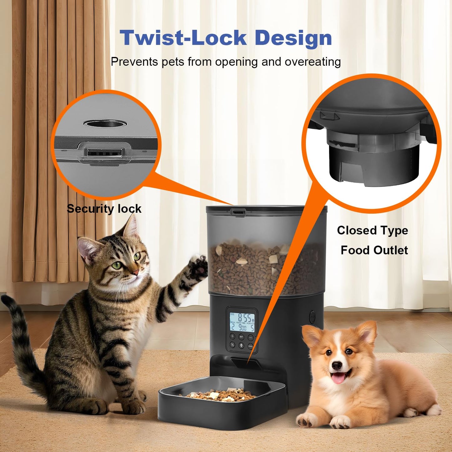 Automatic Cat Feeder, Cat Food Dispenser with 10s Voice Recorder, Pet Feeder up to 8 Meals per Day, Timed Feeder with Dry Food Sealed Ring