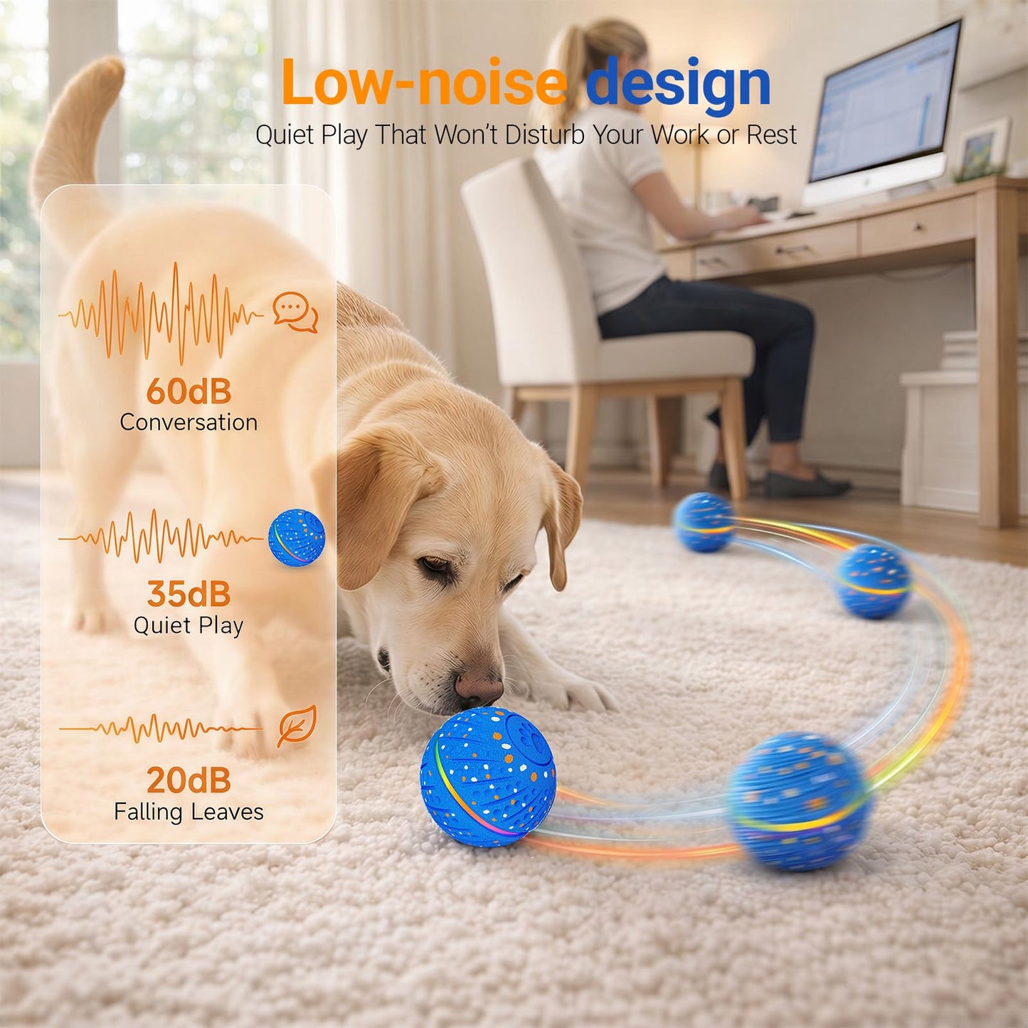 GULUNOOK Interactive Dog Ball Toy for Small Medium Dogs – Smart Auto Moving Bouncing Ball with LED Lights, 3 Play Modes, Durable E-TPU, USB Rechargeable, 2.8” Dog Toys to Keep Dogs Busy