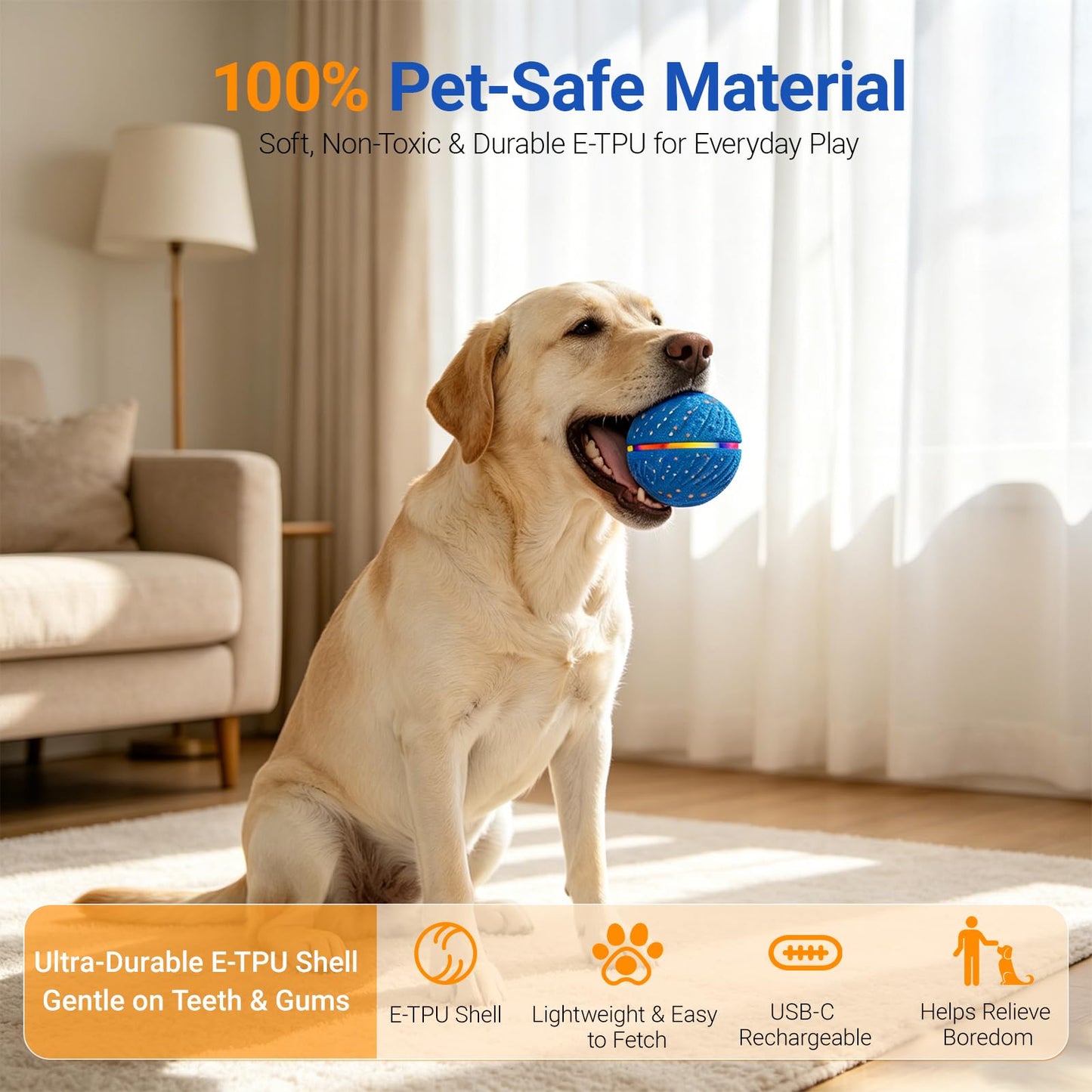 GULUNOOK Interactive Dog Ball Toy for Small Medium Dogs – Smart Auto Moving Bouncing Ball with LED Lights, 3 Play Modes, Durable E-TPU, USB Rechargeable, 2.8” Dog Toys to Keep Dogs Busy