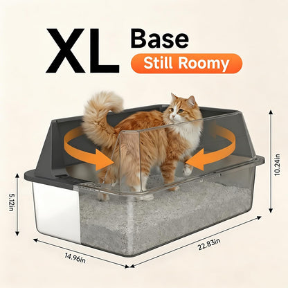 Tevila Stainless Steel Litter Box with High Sides, XL High Sided Cat Litter Pan, Open Top Extra Large Metal Cat Litter Box, Non-Stick, Odor Free, Leakproof, Scoop Included