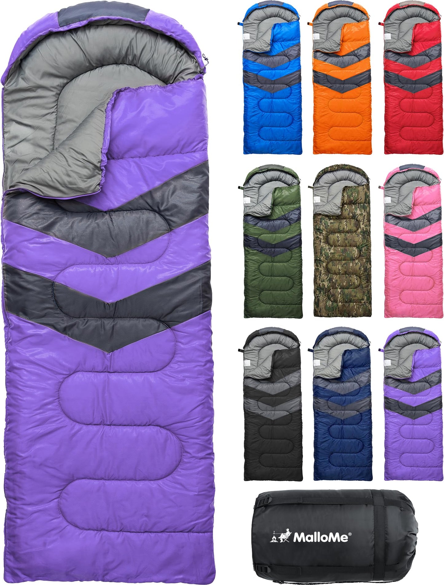 MalloMe Sleeping Bags for Adults Cold Weather & Warm - Backpacking Camping Sleeping Bag for Kids, Girls, Boys - Lightweight Camping Essentials Gear Accessories Hiking Sleep Must Haves Single & Double