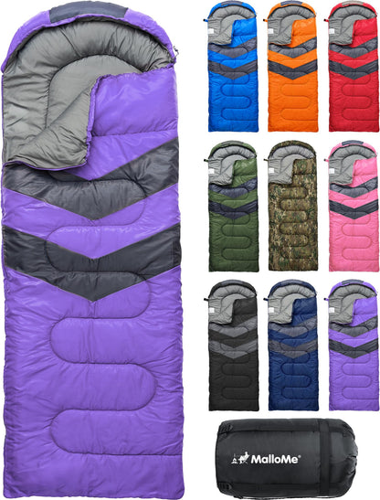 MalloMe Sleeping Bags for Adults Cold Weather & Warm - Backpacking Camping Sleeping Bag for Kids, Girls, Boys - Lightweight Camping Essentials Gear Accessories Hiking Sleep Must Haves Single & Double