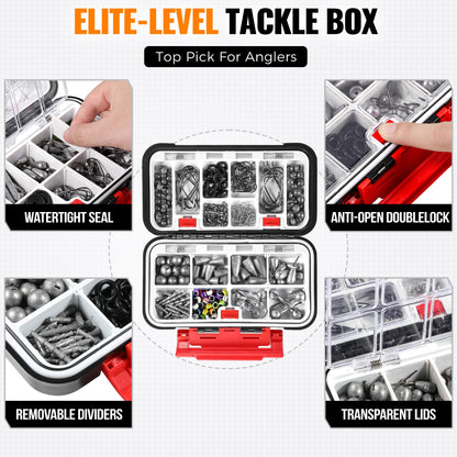 PLUSINNO Fishing Accessories Kit, Organized Fishing Tackle Box with Tackle Included, Fishing Hooks, Fishing Weights Sinkers, Swivels, Beads, Fishing Gear Set Equipment for Bass Trout