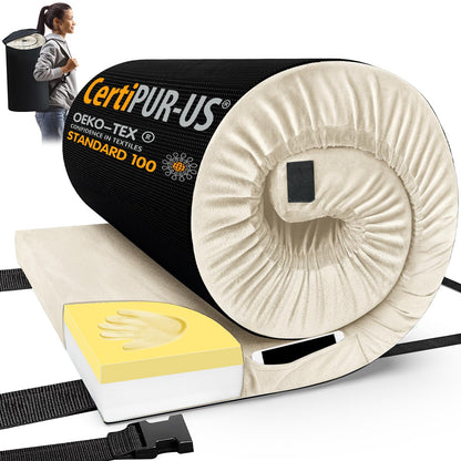 CYMULA Memory Foam Camping Mattress Pad, CertiPUR-US Sleeping Mat, Portable Roll Up Mattress for Adults, Camping Bed Pads for Sleepover, Car Bed with Travel Bag