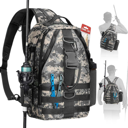 Piscifun Fishing Backpack with Rod Holder, Lightweight Sling Bag Storge Gear and Equipment