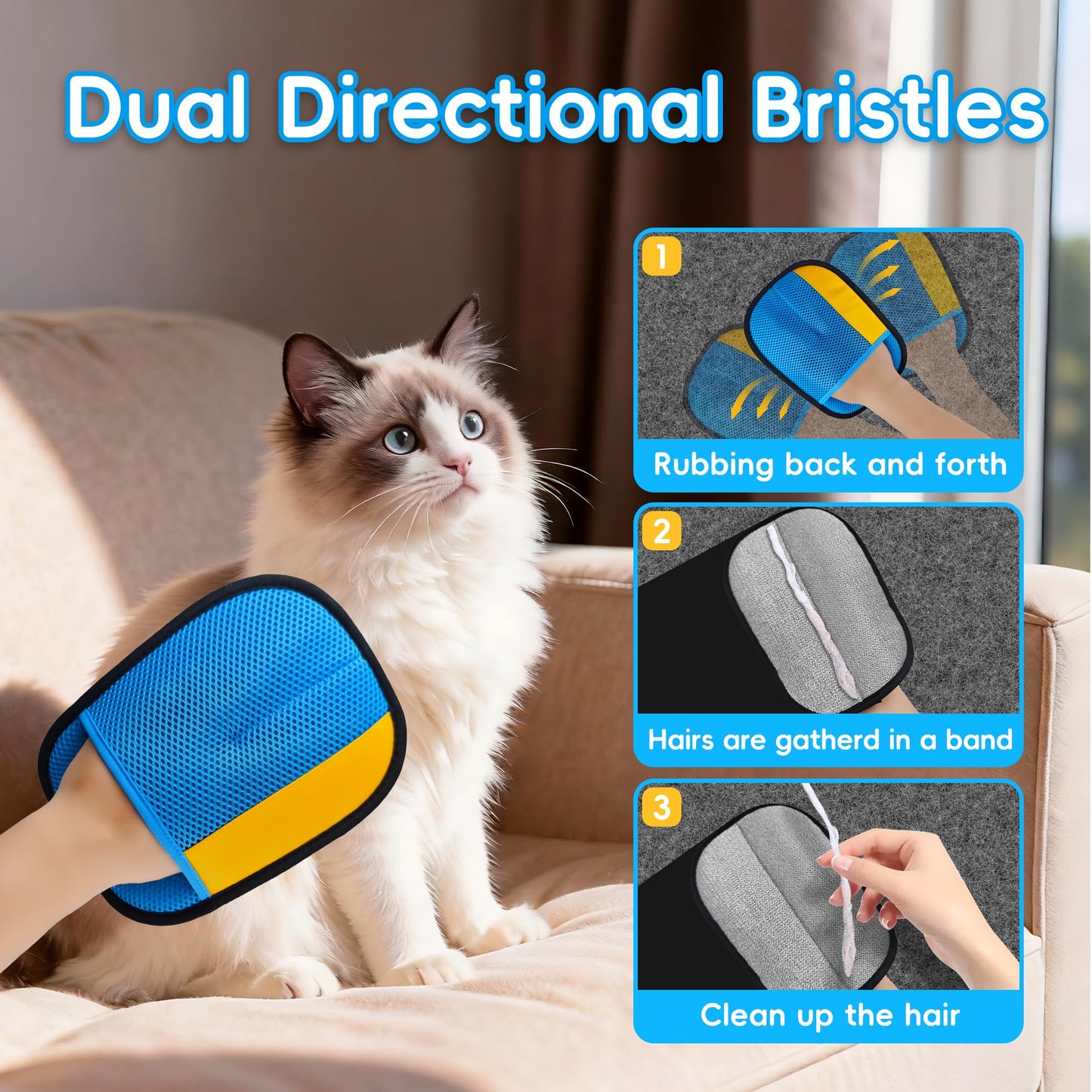 YOSEPATI Thickened Ectrostatic Pet Hair Removal Glove, Magic Brush Hair Grooming Gloves for Dog & Cat, Upgraded Reusable Remover Tool for Couch, Clothing, Carpet & Car Seat