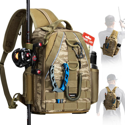 Piscifun Fishing Backpack with Rod Holder, Lightweight Sling Bag Storge Gear and Equipment