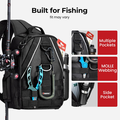 Piscifun Fishing Backpack with Rod Holder, Lightweight Sling Bag Storge Gear and Equipment