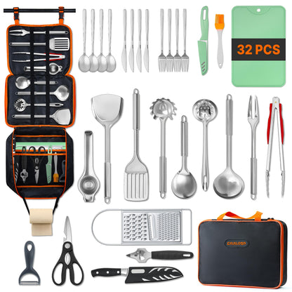 Gaialoop Portable Camping Cooking Utensils Set, Camp Kitchen Set with Organizer Bag, RV Essentials Outdoor Cooking Utensil Kit for Travel, Picnics, Camping, BBQs, Parties