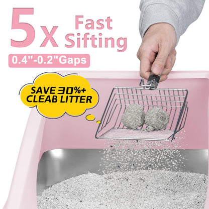 AIPERRO Stainless Steel Litter Box | XL Enclosed Cat Litter Boxs with Lid for Big Cats | High Sided, Anti-Urine Leakage | Non-Stick Bottom & Includes Litter Mat & Metal Scoop