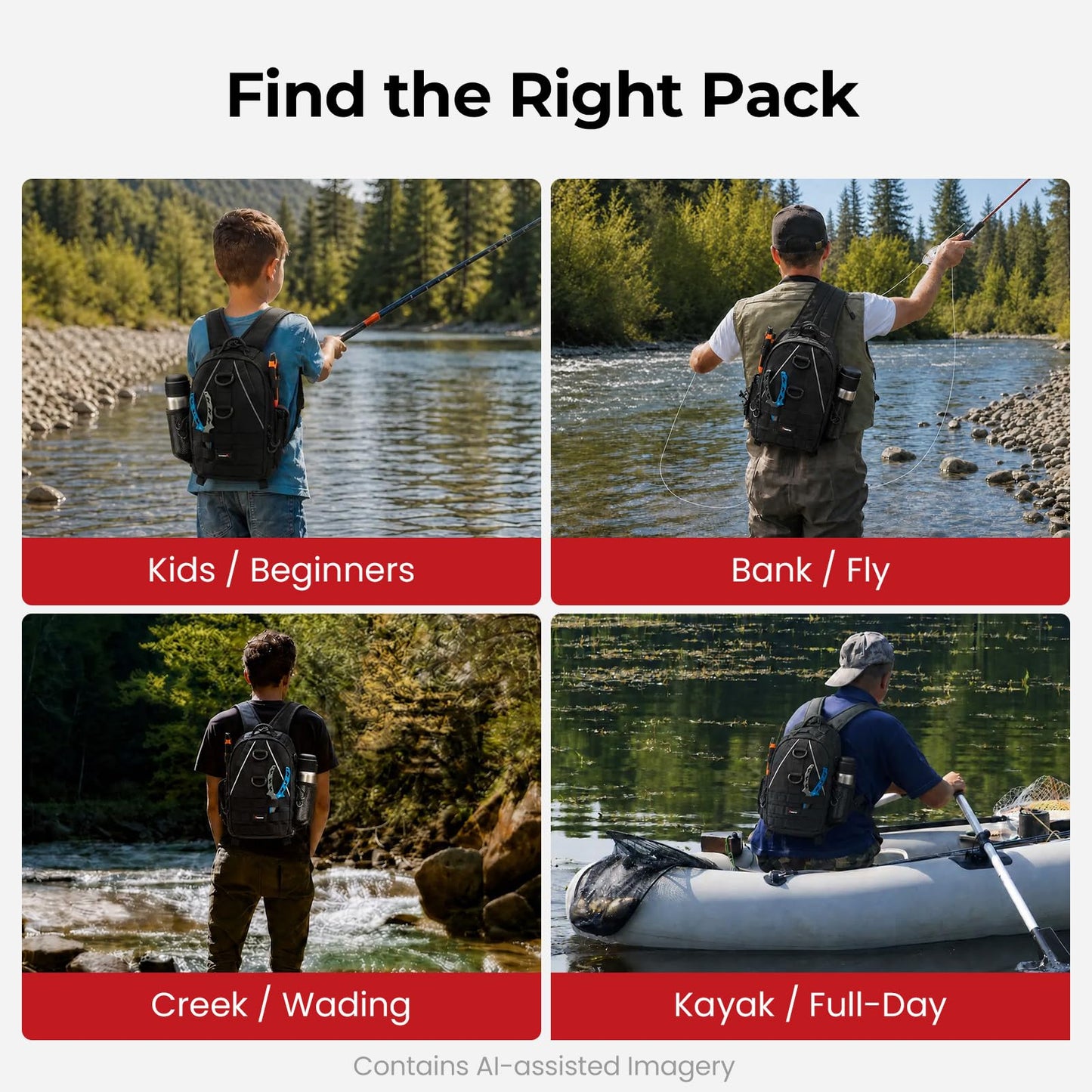 Piscifun Fishing Backpack with Rod Holder, Lightweight Sling Bag Storge Gear and Equipment
