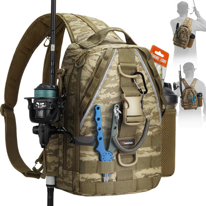 Piscifun Fishing Backpack with Rod Holder, Lightweight Sling Bag Storge Gear and Equipment