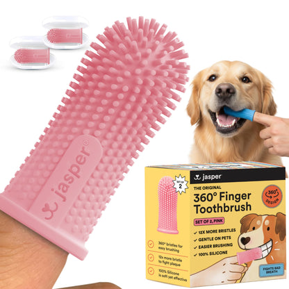 Jasper Dog Toothbrush, 360º Dog Tooth Brushing Kit, Cat Toothbrush, Dog Teeth Cleaning, Dog Finger Toothbrush, Dog Tooth Brush for Small & Large Pets, Dog Toothpaste Not Included