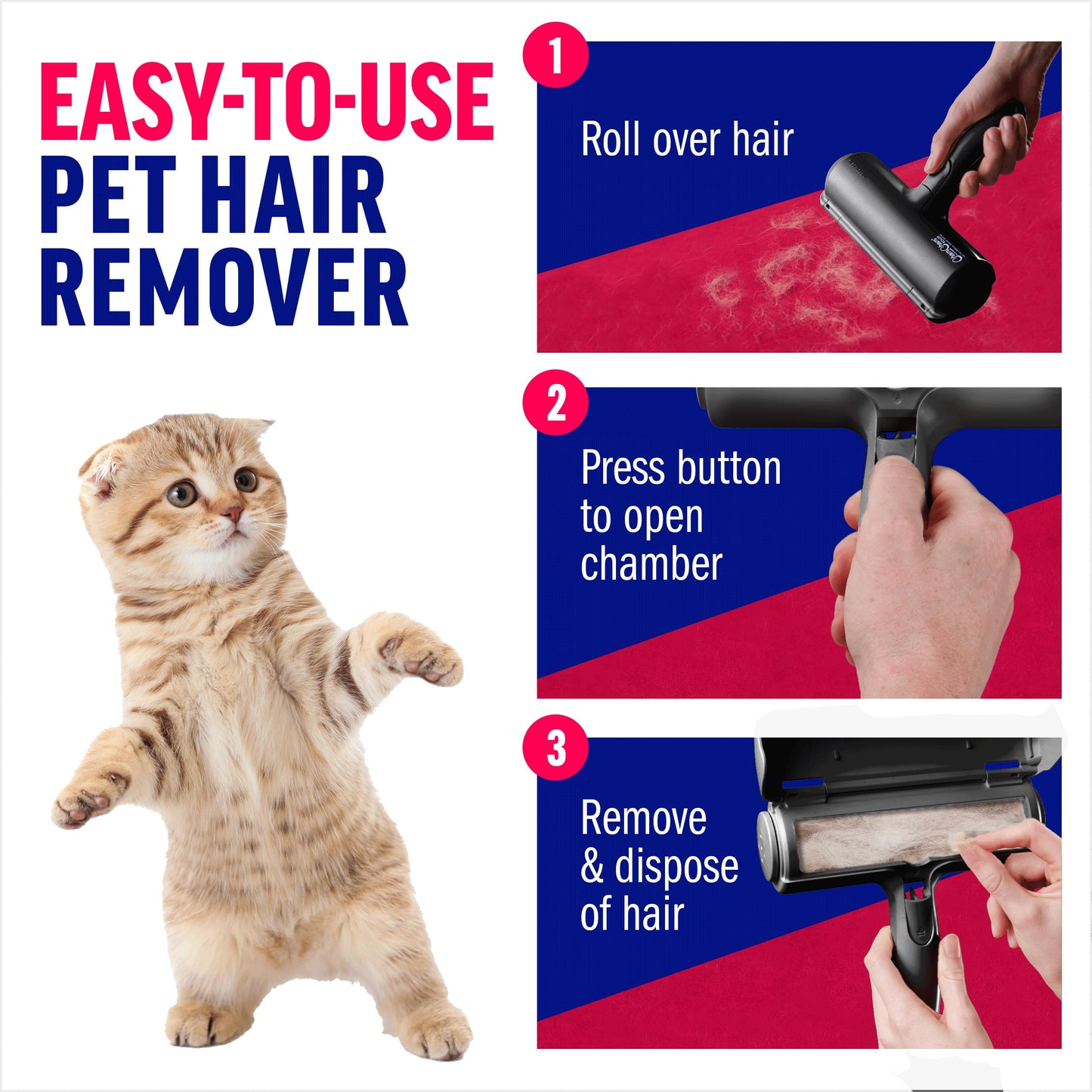 ChomChom Pet Hair Remover - Reusable Cat and Dog Hair Remover for Furniture, Couch, Carpet, Car Seats and Bedding - Eco-Friendly, Portable, Multi-Surface Lint Roller & Animal Fur Removal