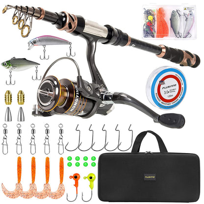PLUSINNO Fishing Rod and Reel Combos - Carbon Fiber Telescopic Fishing Pole - Spinning Reel 12 +1 Shielded Bearings Stainless Steel BB