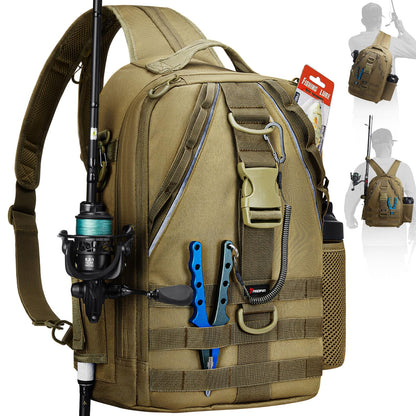 Piscifun Fishing Backpack with Rod Holder, Lightweight Sling Bag Storge Gear and Equipment