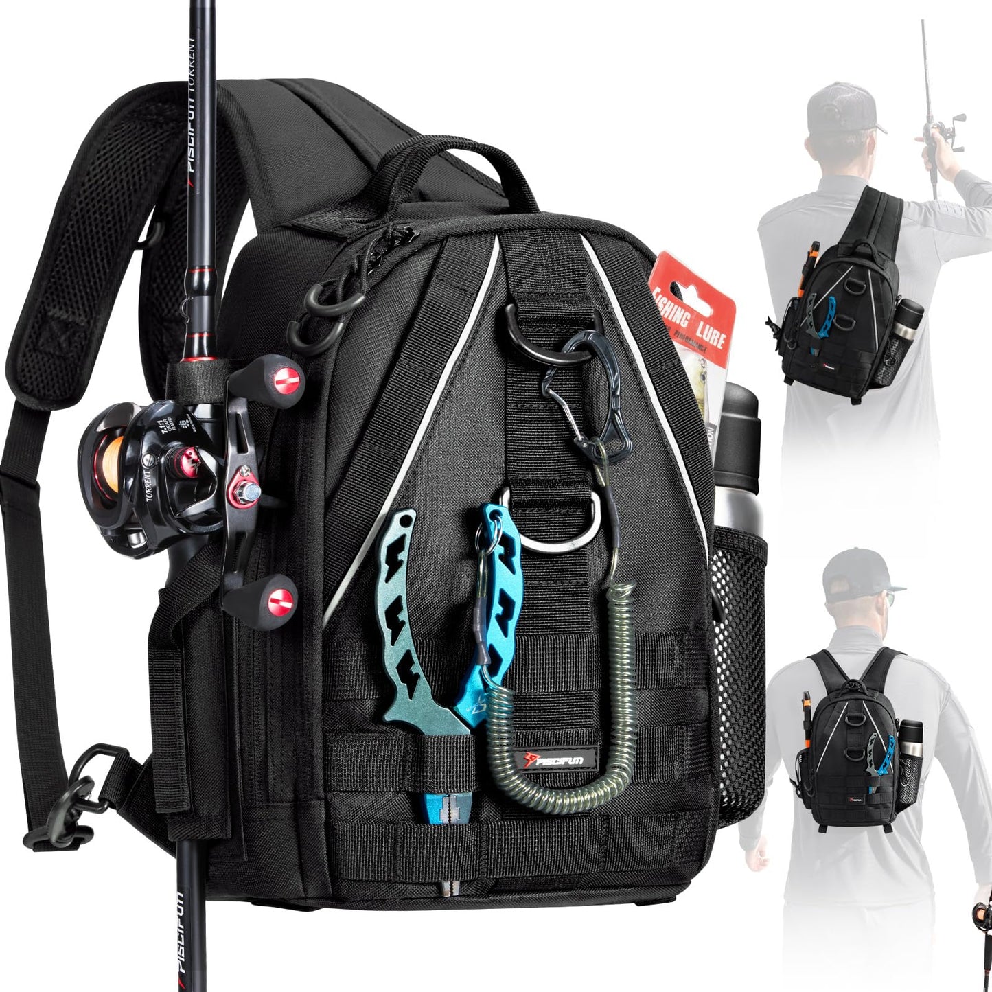 Piscifun Fishing Backpack with Rod Holder, Lightweight Sling Bag Storge Gear and Equipment