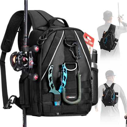 Piscifun Fishing Backpack with Rod Holder, Lightweight Sling Bag Storge Gear and Equipment