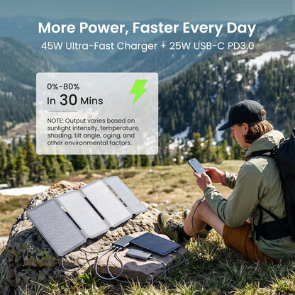 GEYOTO 45W Solar Panel Charger with Dual USB-C and USB-A,25.4% High Efficiency Foldable Solar Panel Charger,IP68 Waterproof Portable Solar Charger for Camping,Backpacking,Hiking,Phones,Power Bank