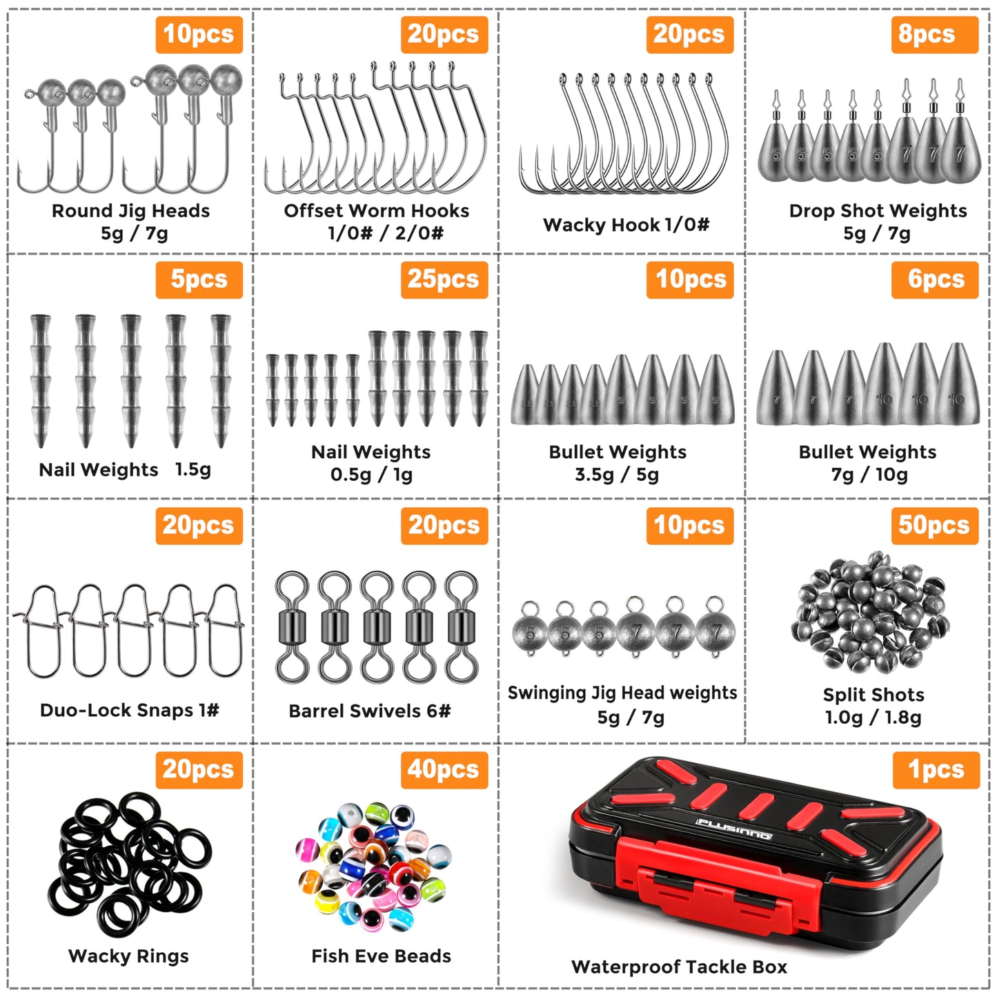 PLUSINNO Fishing Accessories Kit, Organized Fishing Tackle Box with Tackle Included, Fishing Hooks, Fishing Weights Sinkers, Swivels, Beads, Fishing Gear Set Equipment for Bass Trout