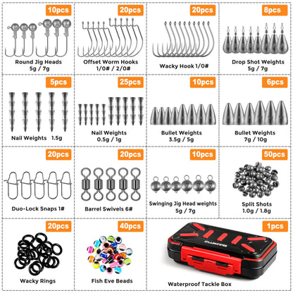 PLUSINNO Fishing Accessories Kit, Organized Fishing Tackle Box with Tackle Included, Fishing Hooks, Fishing Weights Sinkers, Swivels, Beads, Fishing Gear Set Equipment for Bass Trout