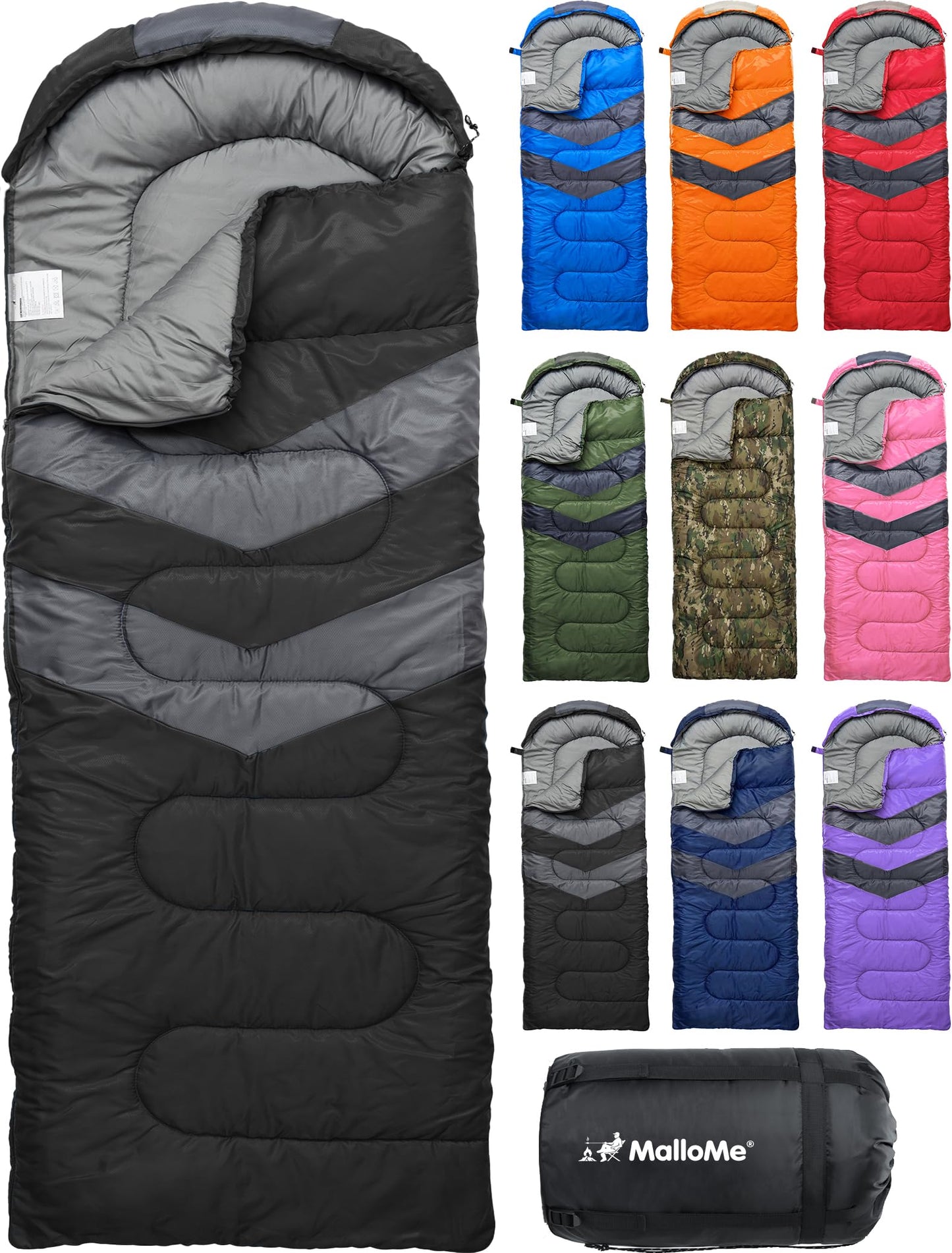 MalloMe Sleeping Bags for Adults Cold Weather & Warm - Backpacking Camping Sleeping Bag for Kids, Girls, Boys - Lightweight Camping Essentials Gear Accessories Hiking Sleep Must Haves Single & Double