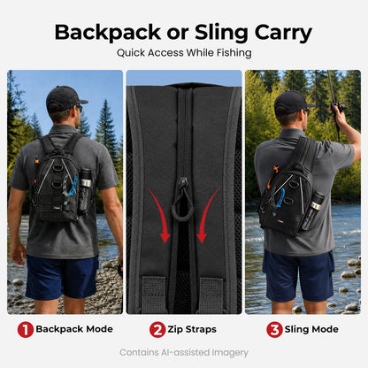 Piscifun Fishing Backpack with Rod Holder, Lightweight Sling Bag Storge Gear and Equipment