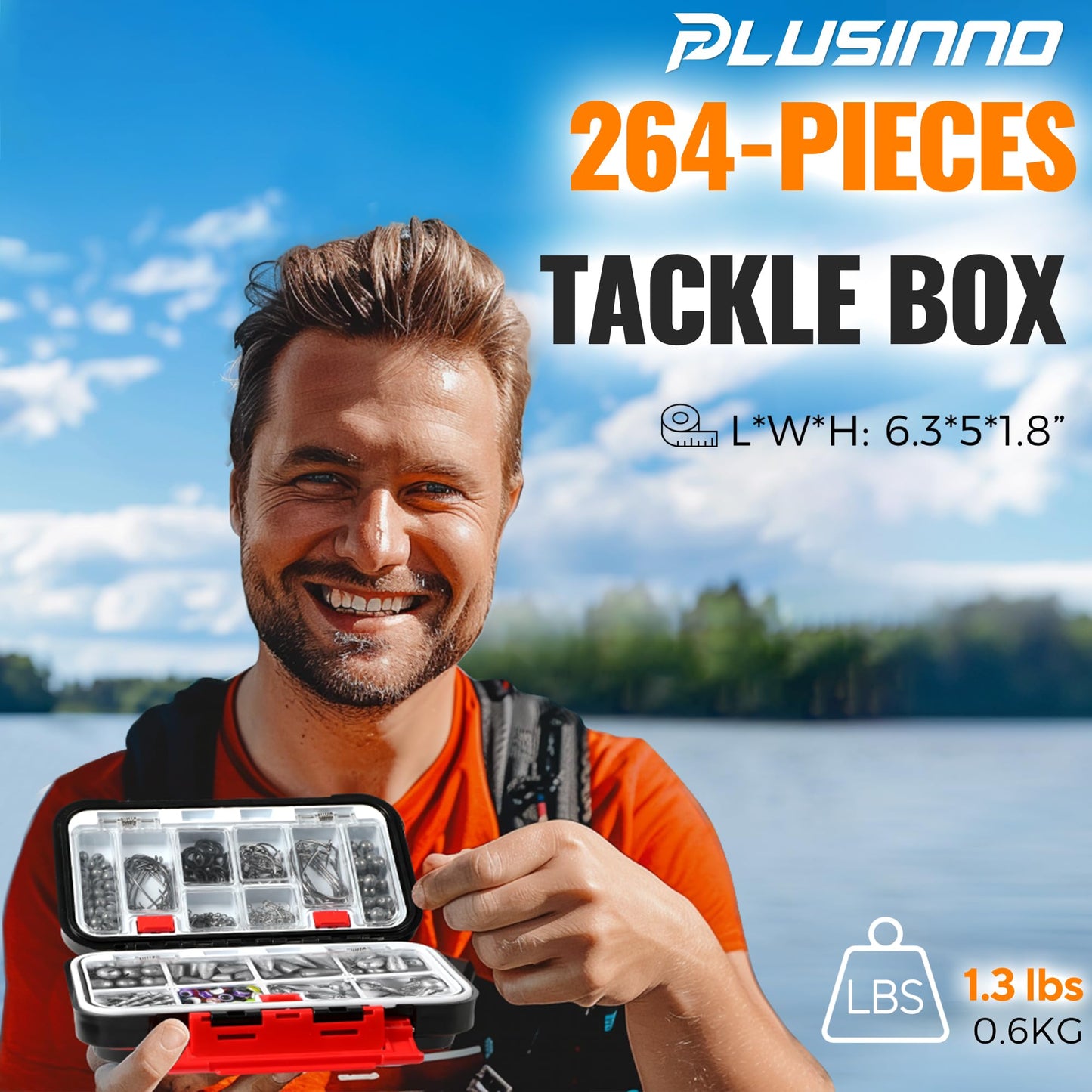 PLUSINNO Fishing Accessories Kit, Organized Fishing Tackle Box with Tackle Included, Fishing Hooks, Fishing Weights Sinkers, Swivels, Beads, Fishing Gear Set Equipment for Bass Trout