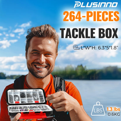 PLUSINNO Fishing Accessories Kit, Organized Fishing Tackle Box with Tackle Included, Fishing Hooks, Fishing Weights Sinkers, Swivels, Beads, Fishing Gear Set Equipment for Bass Trout