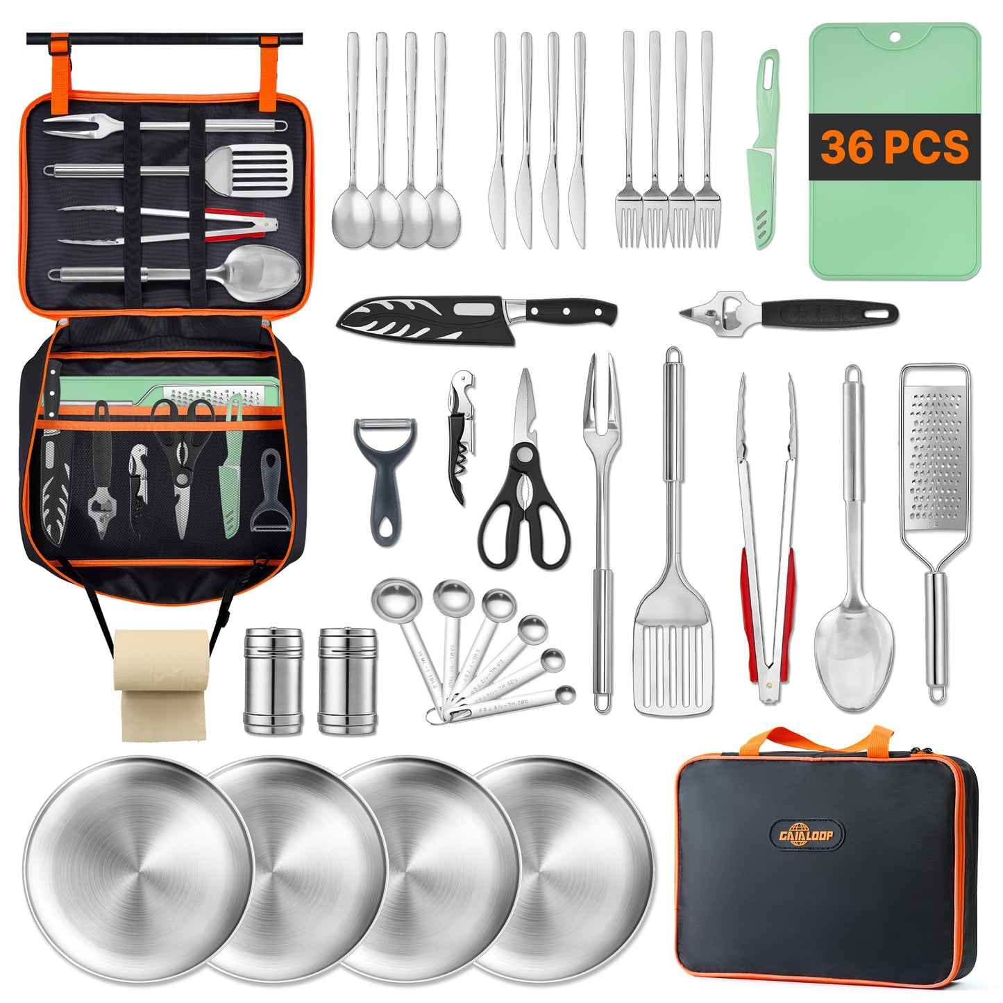 Gaialoop Portable Camping Cooking Utensils Set, Camp Kitchen Set with Organizer Bag, RV Essentials Outdoor Cooking Utensil Kit for Travel, Picnics, Camping, BBQs, Parties