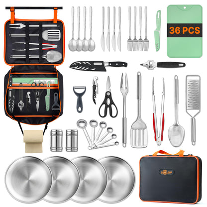 Gaialoop Portable Camping Cooking Utensils Set, Camp Kitchen Set with Organizer Bag, RV Essentials Outdoor Cooking Utensil Kit for Travel, Picnics, Camping, BBQs, Parties