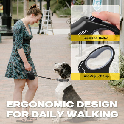 Fida Retractable Dog Leash, 16ft Heavy Duty Pet Walking Leash for X-Small/Small/Medium/Large Dog or Cat up to 110 lbs, Tangle Free. One-Hand Brake
