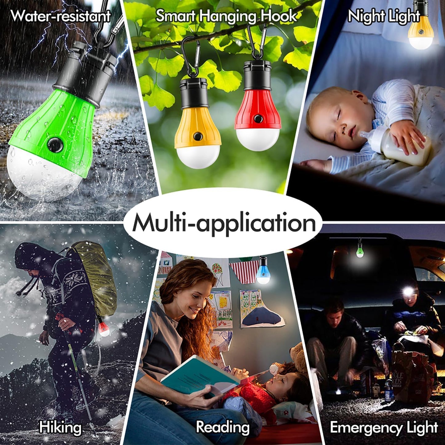 FLY2SKY Tent Lamp Portable LED Tent Lights 4 Packs Hook Hurricane Emergency Lights LED Camping Light Bulb Camping Tent Lantern Bulb Camping Equipment for Camping Hiking Backpacking Fishing Outage