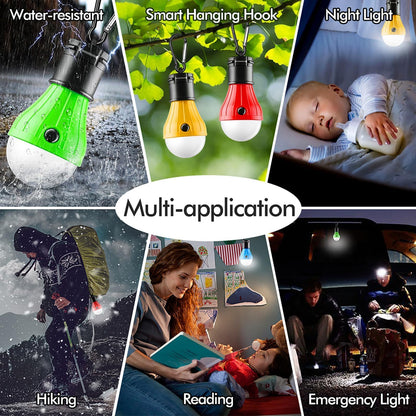 FLY2SKY Tent Lamp Portable LED Tent Lights 4 Packs Hook Hurricane Emergency Lights LED Camping Light Bulb Camping Tent Lantern Bulb Camping Equipment for Camping Hiking Backpacking Fishing Outage