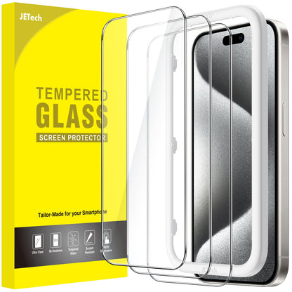JETech Screen Protector for iPhone 17/16/15 Series, Tempered Glass Film with Easy Installation Tool, Case-Friendly, HD Clear, 3-Pack