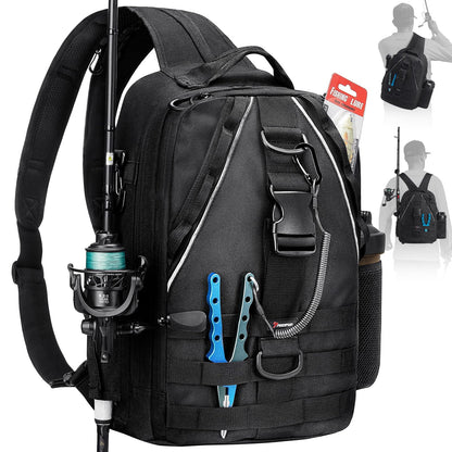 Piscifun Fishing Backpack with Rod Holder, Lightweight Sling Bag Storge Gear and Equipment