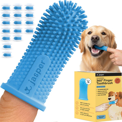 Jasper Dog Toothbrush, 360º Dog Tooth Brushing Kit, Cat Toothbrush, Dog Teeth Cleaning, Dog Finger Toothbrush, Dog Tooth Brush for Small & Large Pets, Dog Toothpaste Not Included