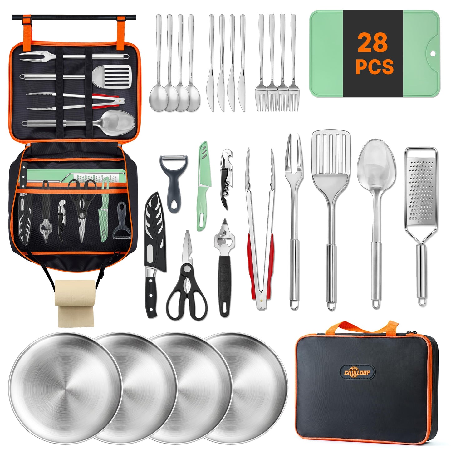 Gaialoop Portable Camping Cooking Utensils Set, Camp Kitchen Set with Organizer Bag, RV Essentials Outdoor Cooking Utensil Kit for Travel, Picnics, Camping, BBQs, Parties