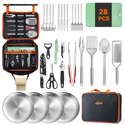 Gaialoop Portable Camping Cooking Utensils Set, Camp Kitchen Set with Organizer Bag, RV Essentials Outdoor Cooking Utensil Kit for Travel, Picnics, Camping, BBQs, Parties