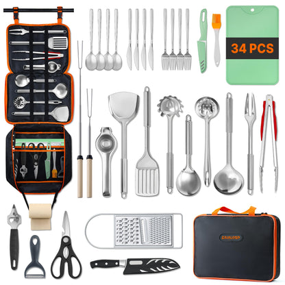 Gaialoop Portable Camping Cooking Utensils Set, Camp Kitchen Set with Organizer Bag, RV Essentials Outdoor Cooking Utensil Kit for Travel, Picnics, Camping, BBQs, Parties