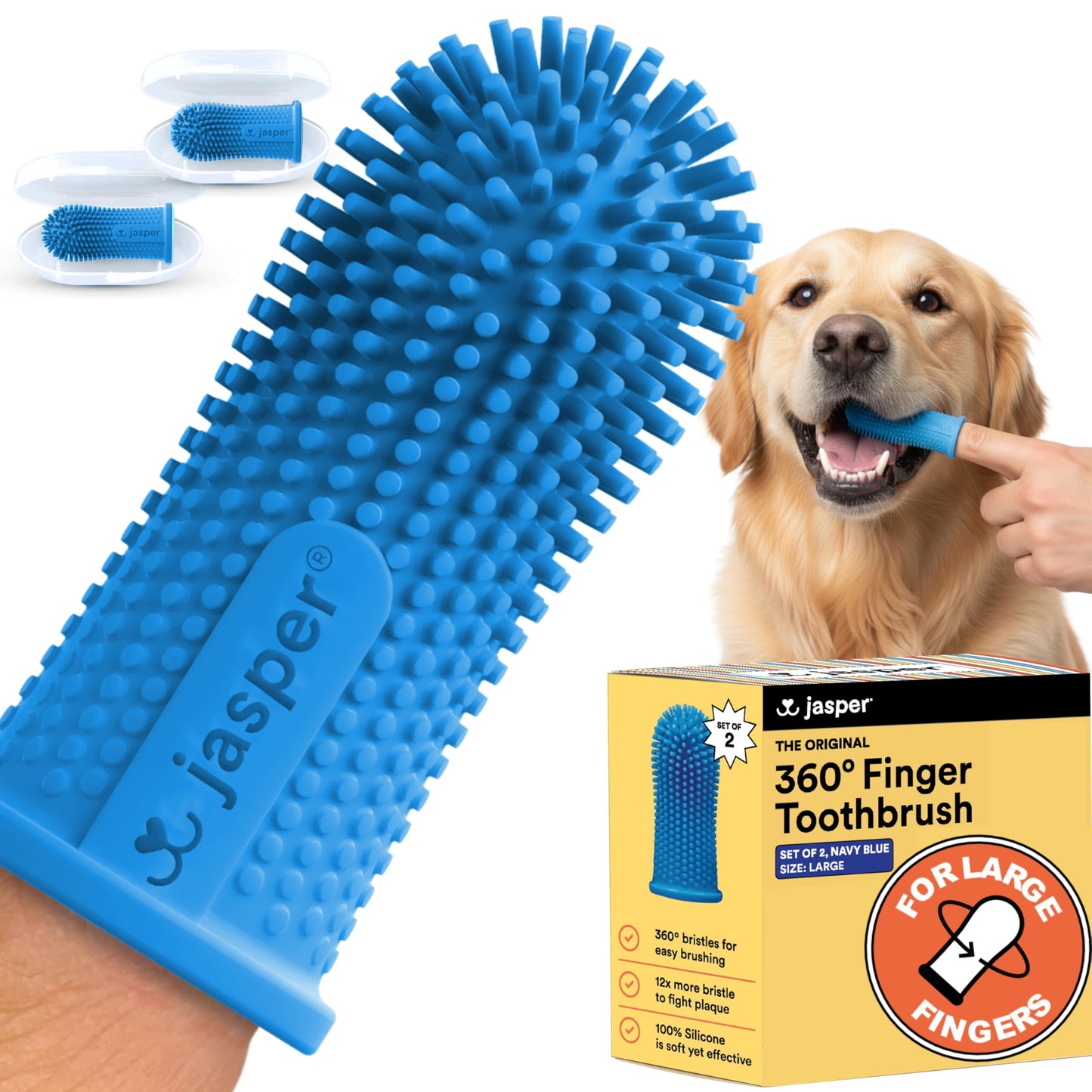 Jasper Dog Toothbrush, 360º Dog Tooth Brushing Kit, Cat Toothbrush, Dog Teeth Cleaning, Dog Finger Toothbrush, Dog Tooth Brush for Small & Large Pets, Dog Toothpaste Not Included