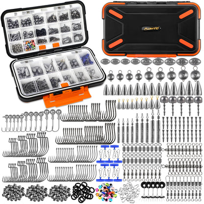 PLUSINNO Fishing Accessories Kit, Organized Fishing Tackle Box with Tackle Included, Fishing Hooks, Fishing Weights Sinkers, Swivels, Beads, Fishing Gear Set Equipment for Bass Trout