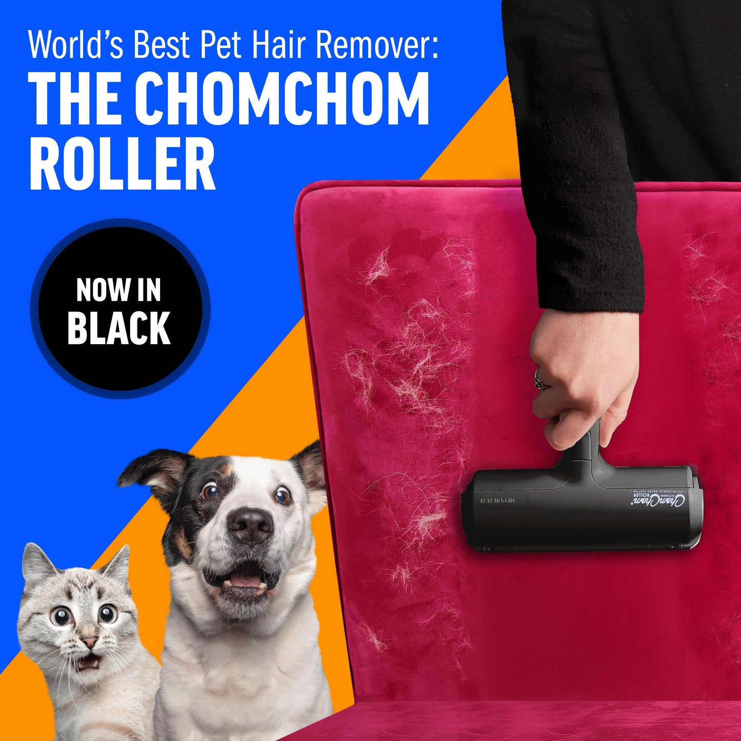 ChomChom Pet Hair Remover - Reusable Cat and Dog Hair Remover for Furniture, Couch, Carpet, Car Seats and Bedding - Eco-Friendly, Portable, Multi-Surface Lint Roller & Animal Fur Removal