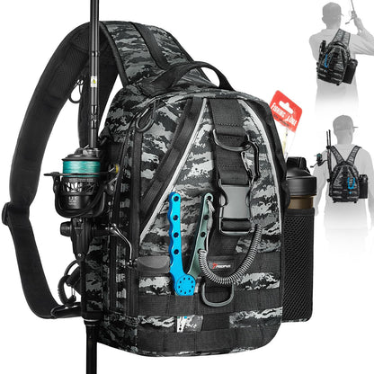 Piscifun Fishing Backpack with Rod Holder, Lightweight Sling Bag Storge Gear and Equipment